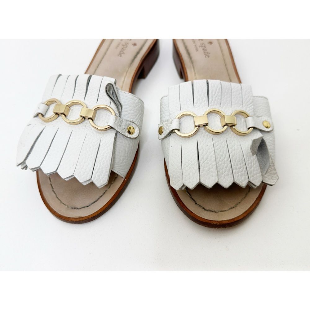 Kate Spade Brie White Leather Fringe Slide Sandal Size 7 - Picture 7 of 12